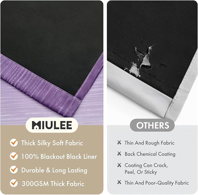 MIULEE Purple and Greyish White Ombre Blackout Curtains, Full Room Darkening Thermal Insulated 72 Inches Long Drapes for Bedroom/Living Room Grommet Window Treatments Modern 52Wx72L, Set of 2