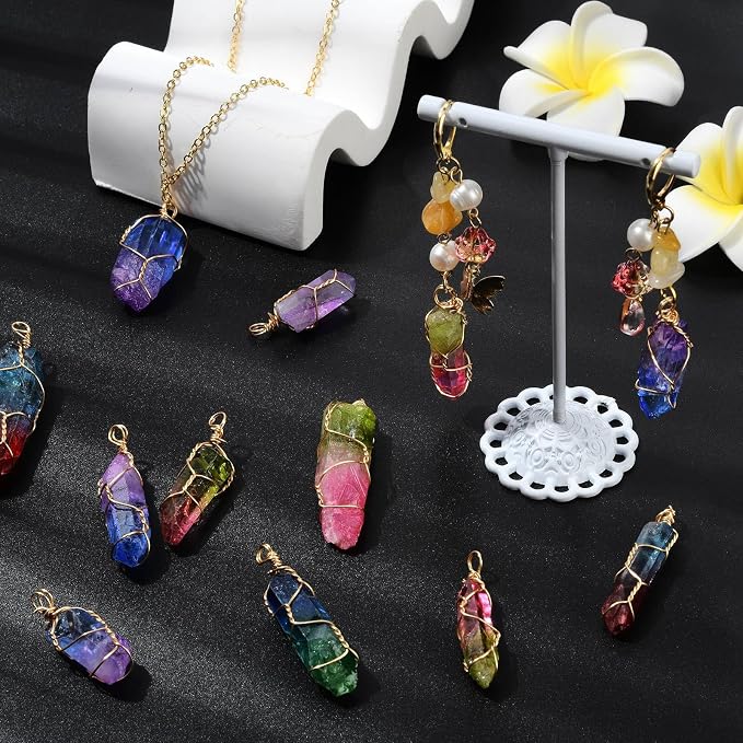 DanLingJewelry 30pcs Natural Bullet Quartz Stones Pendants Wire Wrapped Chakra Reiki Healing Crystal Charms for Jewelry Crafting DIY