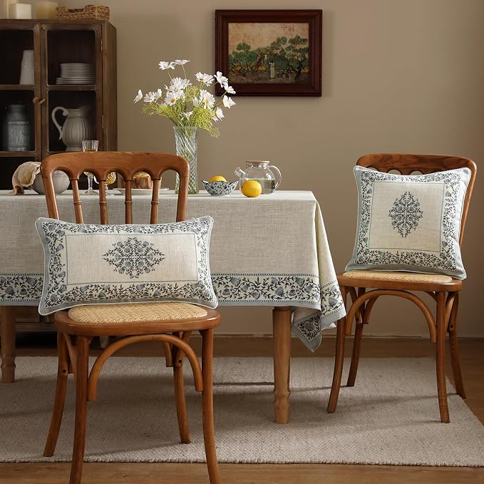 ISAENNE Designer Linen Throw Pillow Cover,Set of 2,20"x12"-Segerman A | Elegant Chinoiserie Rectangle Pillow Cover,Concealed Zipper Design,Floral Pattern,Sofas,Bedroom,Living Room,Lounge Chairs