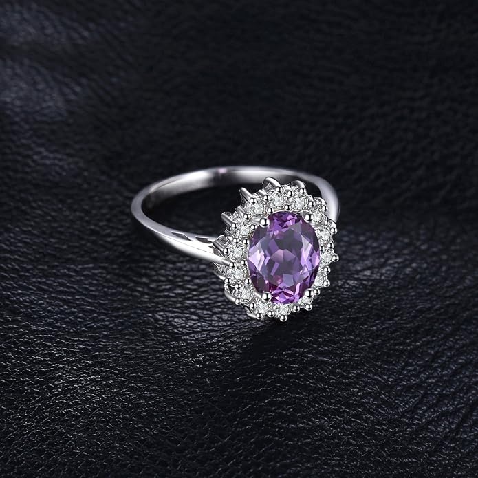 JewelryPalace Princess Diana Kate Middleton Class Gemstone Birthstone Sapphire Halo Engagement Rings for Women, Anniversary 14K White Yellow Rose Gold Plated 925 Sterling Silver Promise Rings for Her