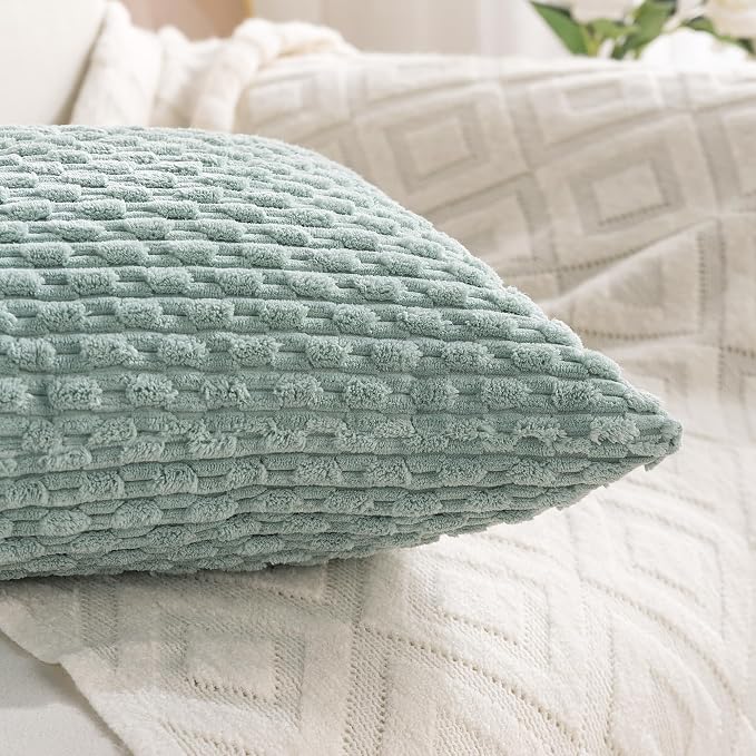 Set of 4 Aqua Decorative Throw Pillow Covers 20x20 Inch Corduroy Pillow Covers for Bed Couch Sofa Living Room Soft Square Cushion Cases