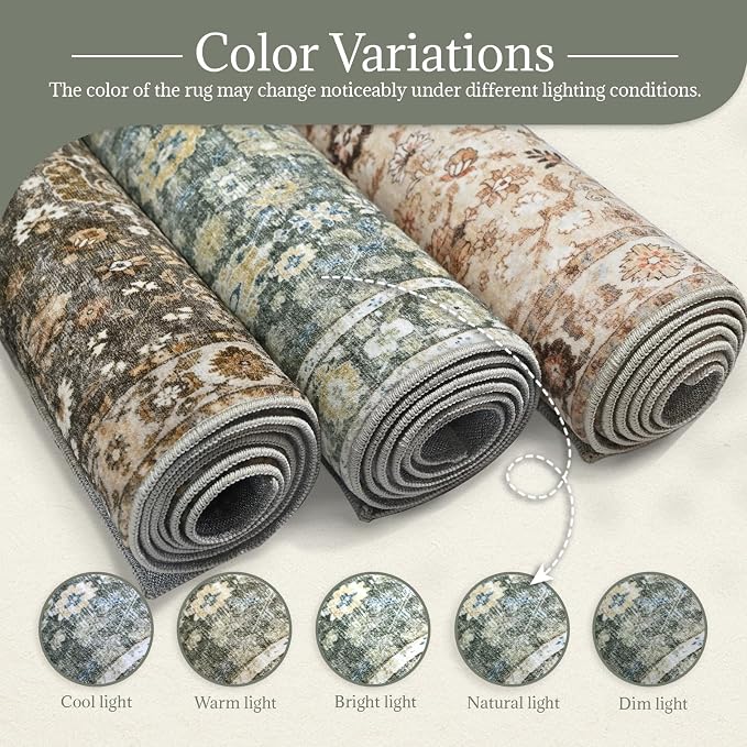 Washable Rugs for Living Room: 8x10 Area Rugs for Bedroom Ultra Soft Non-Slip Stain Resistant Vintage Boho Large Carpet for High-Traffic Dining Room - Farmhouse Decor
