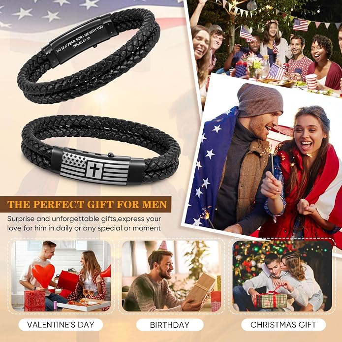 VNOX Men's Inspirational Mantra Engarved Handmade Braided Leather Adjustable Cuff Bangle Bracelet Encouragement Motivational Gift for Men