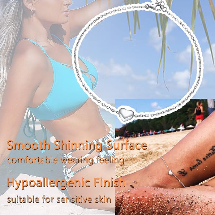 PROSILVER 925 Sterling Silver Ankle Bracelets For Women, Stylish Chain Anklets, Summer Beach Jewelry, 8.6-10.6 Inch Adjustable, Come with Box