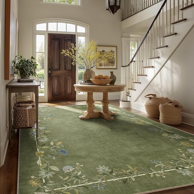Area Rugs 9x12 Living Room: Washable Rug Stain Resistant Non Slip Low Pile Ultra Soft Faux Wool Lightweight Large Rugs for Bedroom Dining Room Under Table Rug Farmhouse Home Office Nursery Indoor