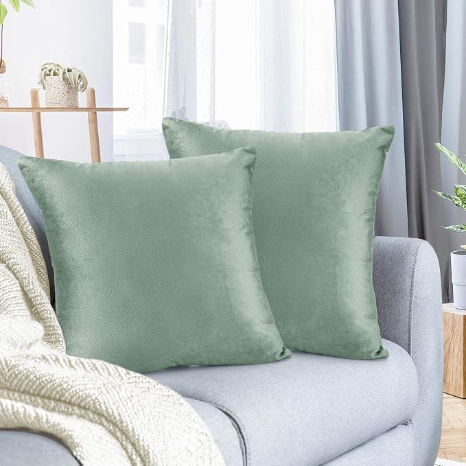 Nestl Throw Pillow Covers, Cozy Velvet Decorative Pillow Cases 24 x 24 Inches, Soft Solid Couch Pillow Covers for Sofa, Bed and Car, Set of 2 - Mint