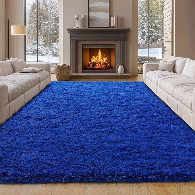 9x12 Large Area Rugs for Living Room, Blue Fluffy Shag Rug | Bedroom and Nursery, Soft and Comfy, Big Fuzzy Carpet for Kids, Girls Room Dorm Home Decor Aesthetic, Upgrade Non Slip