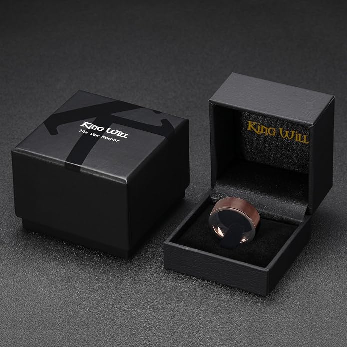 King Will Basic Gold/Rose Gold/Brown Plated Tungsten Wedding Band for Men/Women, 2mm/4mm/6mm/8mm/10mm/12mm Width Band Rings, Pipe Cut Matte Brushed Finish Cigar Band Ring Comfort Fit