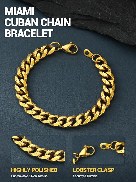 PROSTEEL Stainless Steel Bracelets for Men Women, Gold/Silver/Black, Cuban Link Bracelet Adjustable, Jewelry with Gift Box