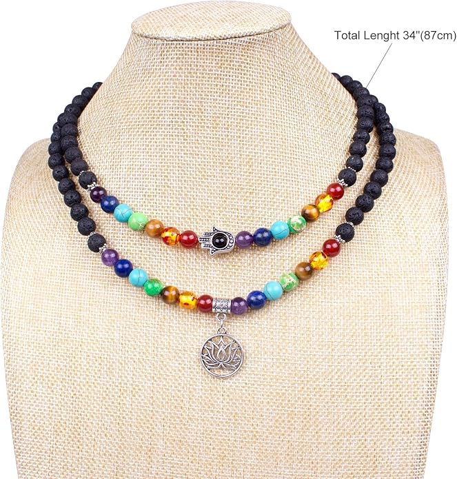 108 Mala Beads Necklace 7 Chakra Tree of Life Pendant Prayer Buddha Bracelets Healing Stone Yoga Men Women Jewelry