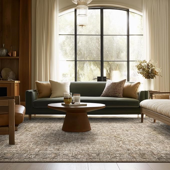 Washable Rugs for Living Room: 6x9 Area Rugs for Bedroom Ultra Soft Non-Slip Stain Resistant Vintage Boho Large Carpet for High-Traffic Dining Room - Farmhouse Decor