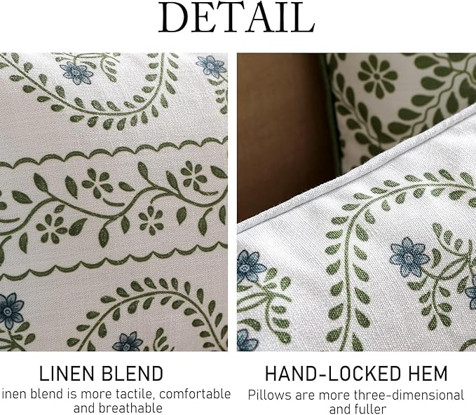 ISAENNE Designer Linen Throw Pillow Cover,Set of 2,20"x12"-Mosella D | French Elegant Rectangle Decor Pillow Cover,Concealed Zipper Design,Floral Pattern,Sofa,Bedroom,Living Room,Lounge Chairs