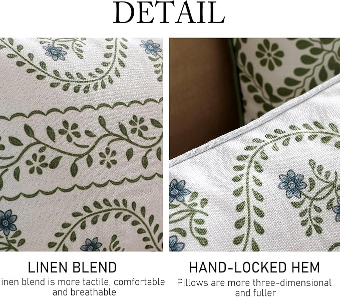 ISAENNE Designer Linen Throw Pillow Cover,Set of 2,18"x18"-Mosella D | Vintage Elegant Square Decor Pillow Cover,Concealed Zipper Design,Floral Pattern,Sofa,Bedroom,Living Room,Lounge Chairs