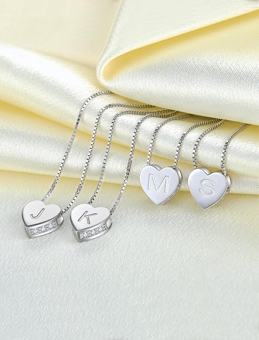YL Initial Necklace 925 Sterling Silver Heart Letter Pendant A-Z Alphabet Cubic Zirconia Jewelry for Women