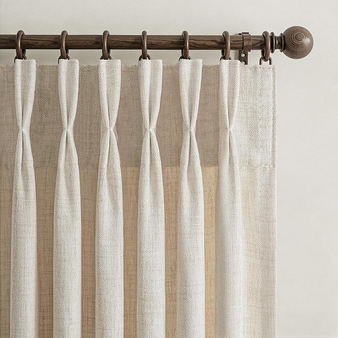 Natural 88 Inch Memory Trained Pinch Pleated Linen Light Filtering Curtains