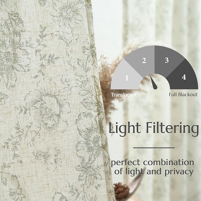 jinchan Floral Linen Curtains Lined 108 Inch Farmhouse Back Tab 2 Panels | Privacy lining, light filtering drapes, vintage, cottagecore, french country, rustic, bedroom, living room, window treatment