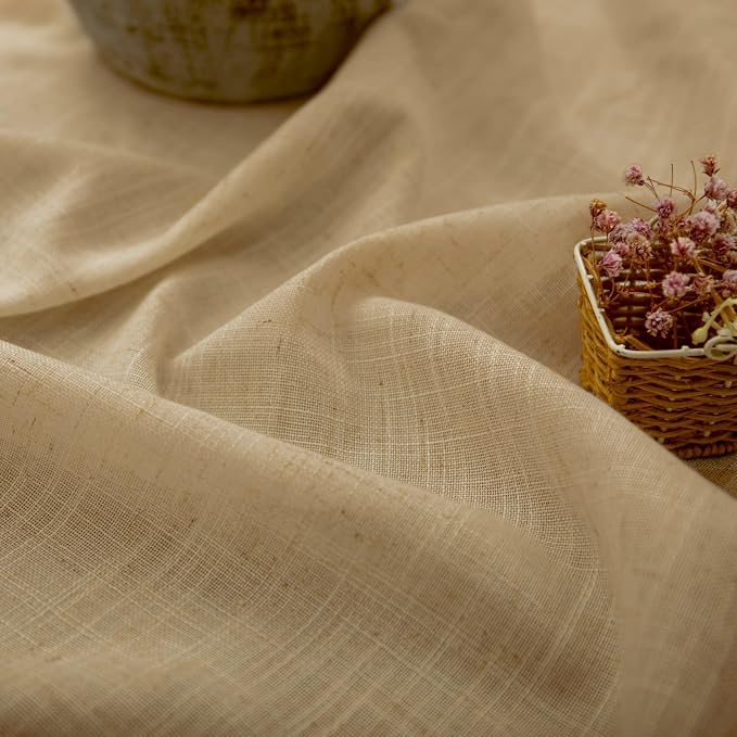 Burlap Color Curtains 63 Inch Length for Bedroom 2 Panel Back Tab Pocket Cotton Canvas Woven Textured Flax Linen Semi Sheer Lightweight Soft Taupe Brown Tan Curtain for Kitchen Cafe Cottage Core Decor