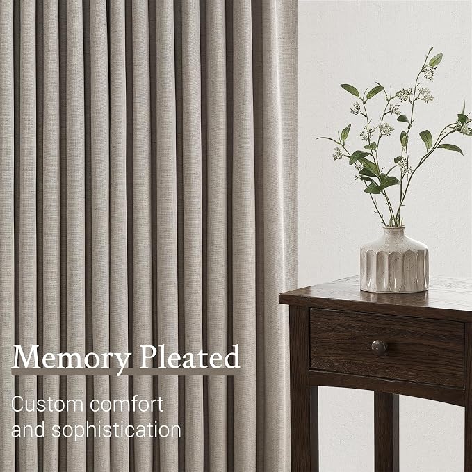 Topfinel 102 Inch Curtains 2 Panels Set,Two Packs Pinch Pleat Back Tab Linen Window Semi Sheer Privacy Thick Decorative Curtain Drapes for Living Room Bedroom,40x102 in Long,Ivory/Light Brown