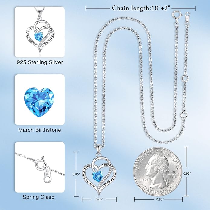 Iefil Gifts for Sister - 925 Sterling Silver Birthstone Necklace Sisters Jewelry