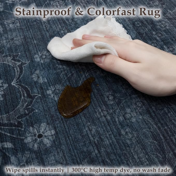 Ruaruarug Area Rug 5'×7', Non Slip Machine Washable Ultra Soft Stain & Fade Resistant, Pet & Kids Friendly, for Living Room/Bedroom/Kitchen/Classroom, Dark Blue