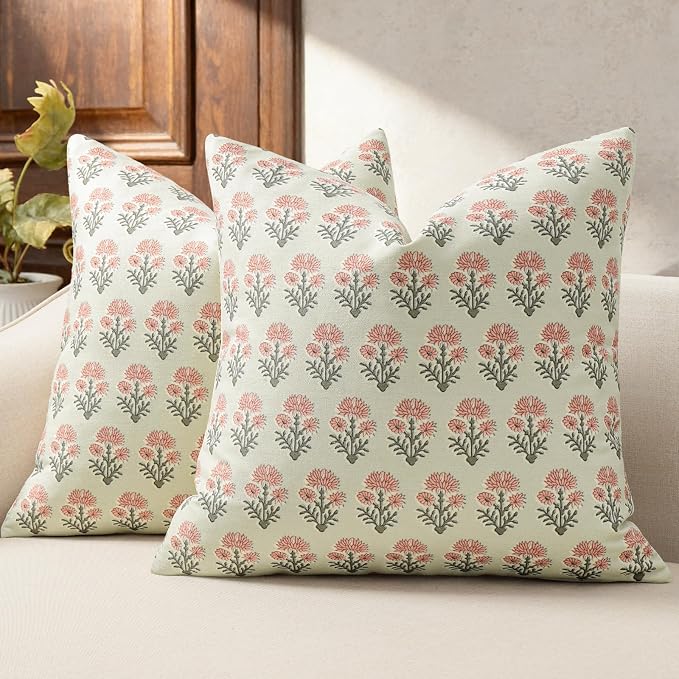 Farmhouse Floral Pillow Covers 20x20 Set of 2, Country Botanical Throw Pillow Cover for Sofa Couch Bed Living Room, Earthic Vintage Flower Cushion Covers Cottage Home Decor,Sage Bloom