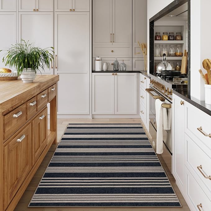 Lahome Striped Easy Jute 3x5 Outdoor Patio Rug, Washable Porch Entry Rugs | Indoor Black Area Rugs for Living Room, Modern Farmhouse Neutral Door Mat, Non Slip Carpet for Backyard Bedroom Kitchen