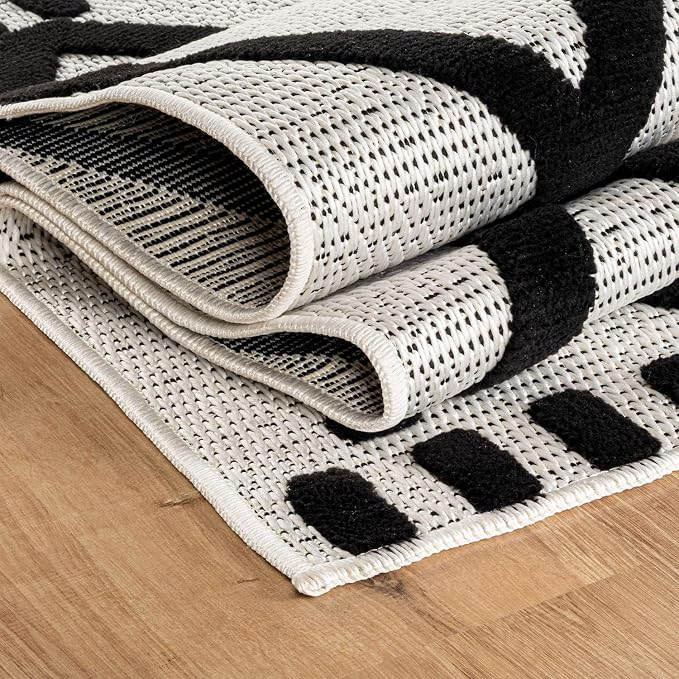 CAMILSON Modern Runner Rug 2x7 Luxury Diamond Pattern Micro Loop Hallway Rugs Soft High-Low Pile Stain Resistant Easy to Clean Non-Shedding Durable Entryway Kitchen Indoor Area Carpet (Black/White)