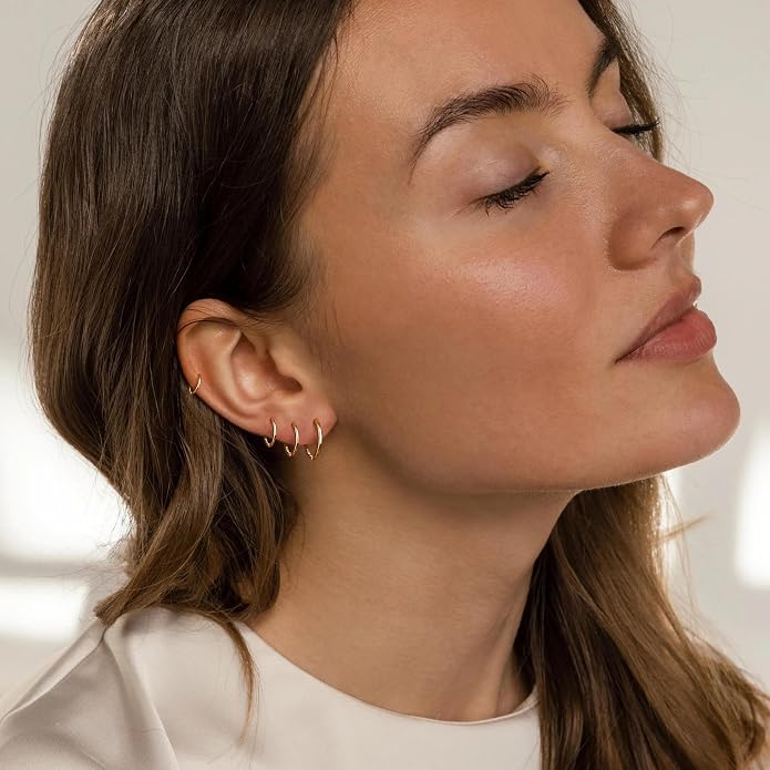 Carffordo 925 Sterling Silver Hoop Earrings - Small Huggie Earrings for Women, Hypoallergenic Trendy Cartilage Silver Earrings, Lightweight Jewelry