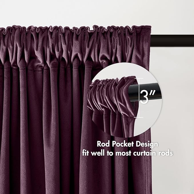 MIULEE Purple Orchid Blackout Velvet Curtains Drapes 90 Inch Long 52"x90" | Luxurious Bedroom Living Room Decor, Room Darkening, Thermal Insulated, Rod Pocket Design, Super Soft Fabric