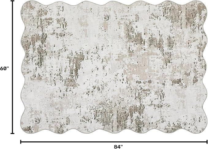 ROYHOME 5x7 Area Rugs Modern Scalloped Abstract Faux Wool Rug Ultra-Soft Low Pile Accent Rug Stain Resistant Washable Rugs Carpet for Bedroom with Non Slip Backing, Taupe