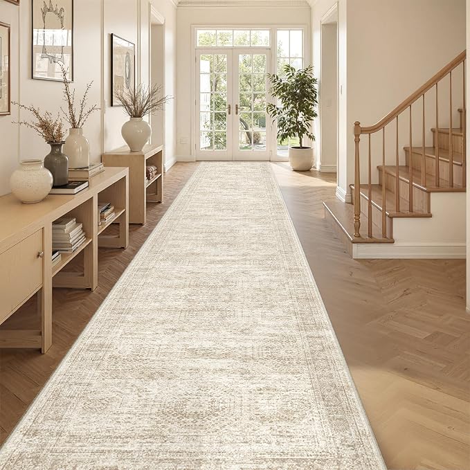 3x18 Runner Rug Non Slip,Washable Hallway Runner Rug,Beige | Extra Long Runner Rugs for Hallway,Entryway,Bedroom,Living Room,Dining Room,Thin,Soft Rug,Stain Resistant Indoor Carpet