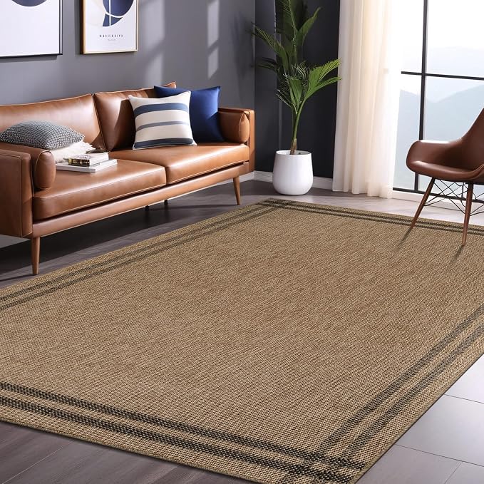 Luul Home Easy Jute Rugs 5x7 Bordered Natural Color Living Room Indoor Outdoor Area Rug for Patio and Kitchen Rug High Traffic Washable Easy to Clean Solid Boho Woven Design Outside Carpet (5 x 7)