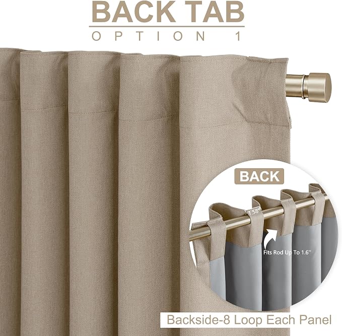 100% Blackout Shield Brown Linen Blackout Curtains for Bedroom 108 Inches Long, Back Tab/Rod Pocket Living Room Drapes, Thermal Insulated Blackout Curtains 2 Panels Set, 50" W x 108" L,Copper Brown