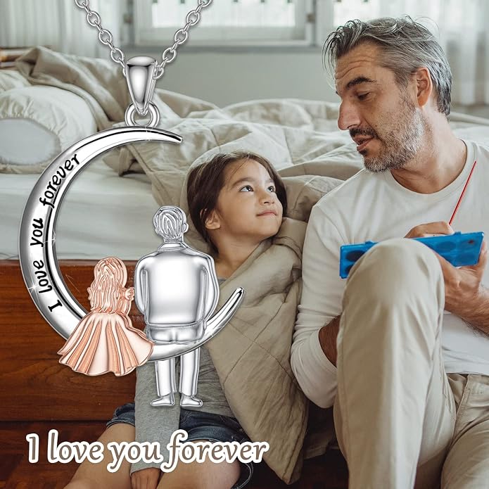 PROESS S925 Sterling Silver Daughter Heart Pendant Necklace from Dad Mom I Love You Forever Jewelry