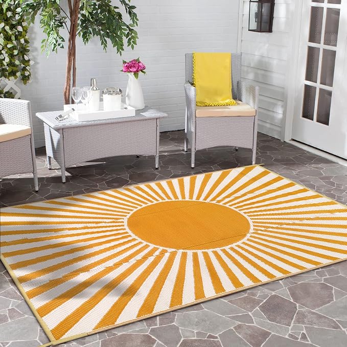 Anidaroel Outdoor Area Rug for Patio Clearance 5X8ft Waterproof, Reversible Plastic Straw Rug Outside Rug, RV Mat for Camping, Porch, Balcony, Pool Deck, Backyard(Orange,5‘x8')