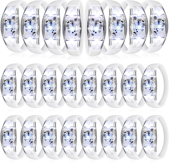 JellyArch 24 Pcs White LED Glow Bracelets, Sound Activated LED Bracelets for Wedding Reception Party Favors, Bridal Shower, Bachelorette Party, Rave, Concert, Birthday and Night Events
