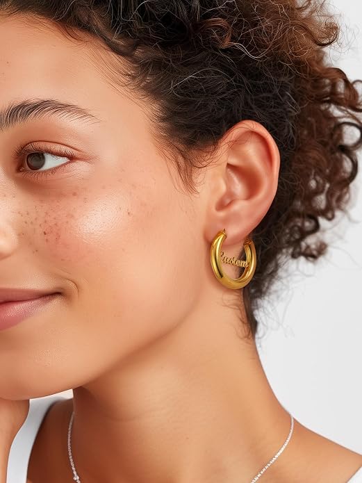 Stainless Steel Chunky Hoop Earrings For Women, Minimalist and Chic, Black/Gold Plated, Round Hoops Earrings Hypoallergenic, Size: 30mm/40mm/60mm/80mm, Come with Box