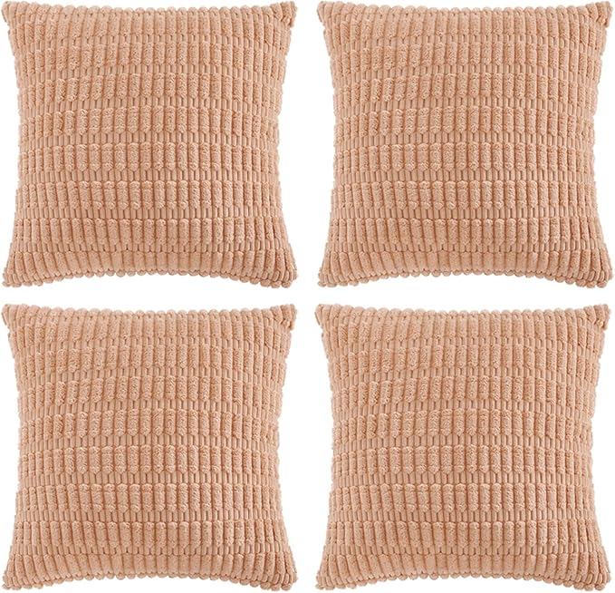 Fancy Homi 4 Packs Decorative Throw Pillow Covers for Living Room Couch Bed, Modern Farmhouse Boho Home Décor Accent Cushion Case, 16" x 16", Peach