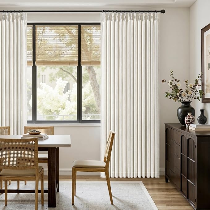 MIULEE Pinch Pleated Thick Linen Curtains 108 Inches Long 2 Panels for Living Room Bedroom Dining Room, Pinch Pleat Drapes Back Tab Light Filtering Neutral Ivory Extra Long Foor to Ceiling Curtains