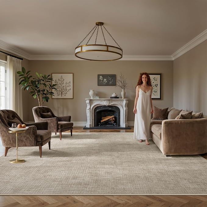 Valenrug 8x10 Area Rugs - Stain Resistant 8x10 Rugs for Living Room, Non Slip High-Low Pile Textured Area Rugs for Bedroom, Folable Machine Washable Area Rug (8'x10', Beige)