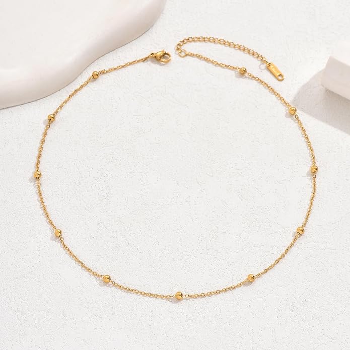 Gold Chain Necklace for Women Dainty Simple Satellite Beaded Twisted Chain Choker Necklace Everyday Jewelry Christmas Gifts