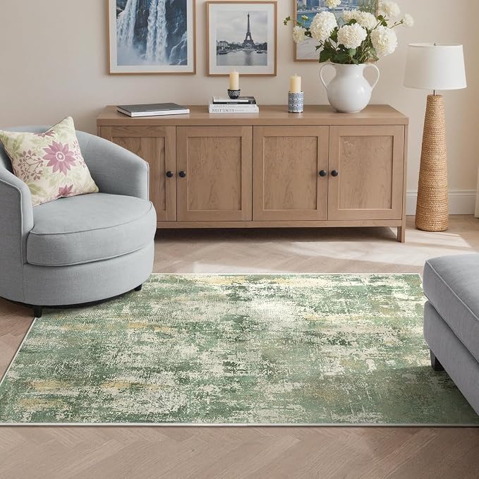 GENIMO Runner Rug Non Slip 2'6"x8', Washable Rug Runner for Hallways Kitchen, Abstract Modern Kitchen Rugs, Low Pile Lightweight Carpet Runners for Entryway, Bedroom, Laundry, Light Green