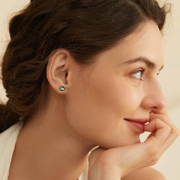 Ursilver Round Birthstone Necklace and Birthstone Earrings for Women sets - S925 Sterling Silver 12 Months Birthstone Necklace for Women Girls Jewelry Birthday Gifts