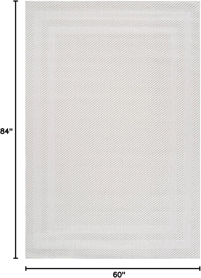CAMILSON Micro Loop Rug 5x7 Modern Luxury Bordered Area Rugs Soft High and Low Pile Stain Resistant Easy-Cleaning Non-Shedding for Living Room Office Indoor Carpet (5 x 7 / White)