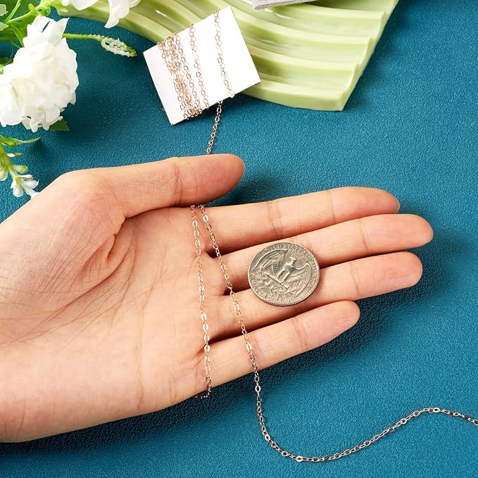 Elecrelive 925 Sterling Silver Cable Chain 3.28 Feet Rose Gold Unwelded Necklace Chains with Velvet Storage Bag for Men Women Jewelry Bracelet DIY Making