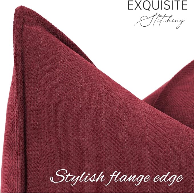ZWJD Burgundy Pillow Covers 24x24 Set of 2 Chenille Throw Pillow Covers with Elegant Design Soft and Luxurious Decorative Throw Pillows for Couch, Bed, and Home Decor