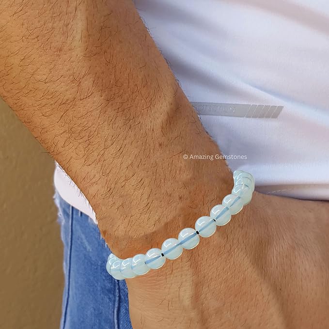 Amazing Gemstone Opalite Bracelet for Women Men's Gifts - Protection Healing Crystal Bracelet - 8mm Gemstones Beaded Adjustable Bracelet Pulseras para Hombres Mujer Stocking Stuffers