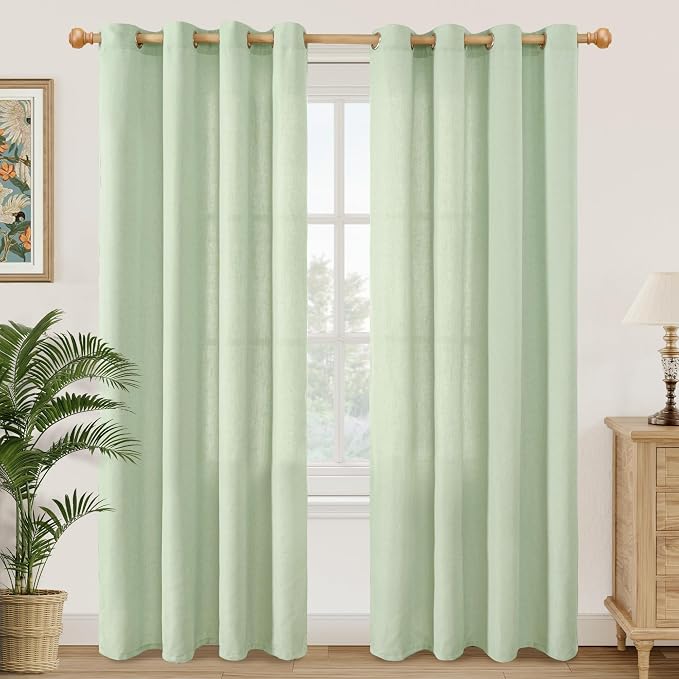 YoungsTex 80 Inch Length Sage Linen Curtains for Living Room, Light Filtering Drapes with Grommet for Dining Bedroom Privacy, 2 Panels, 52 X 80 Inch