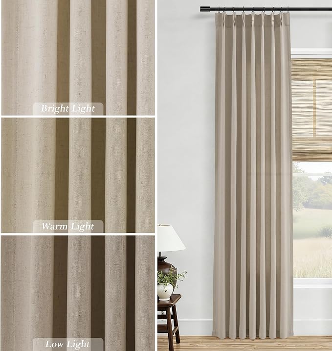Aersas Cobblestone Pinch Pleat Linen Curtains 96 Inches Long for Living Room Dining 2 Panels Pinch Pleated Drapes Hooks Farmhouse Neutral Light Filtering Semi Sheer Curtain for Bedroom 40x96