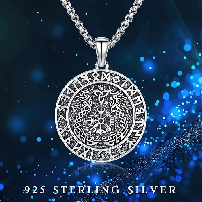 Viking Necklace for Men 925 Sterling Silver Rune Amulet Pendant Nordic Necklace Viking Jewelry Gift for Father Husband Son